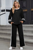 Varsity Stripe Contrast Collar Drop Shoulder Pullover And Drawstring Wide Leg Pant Set